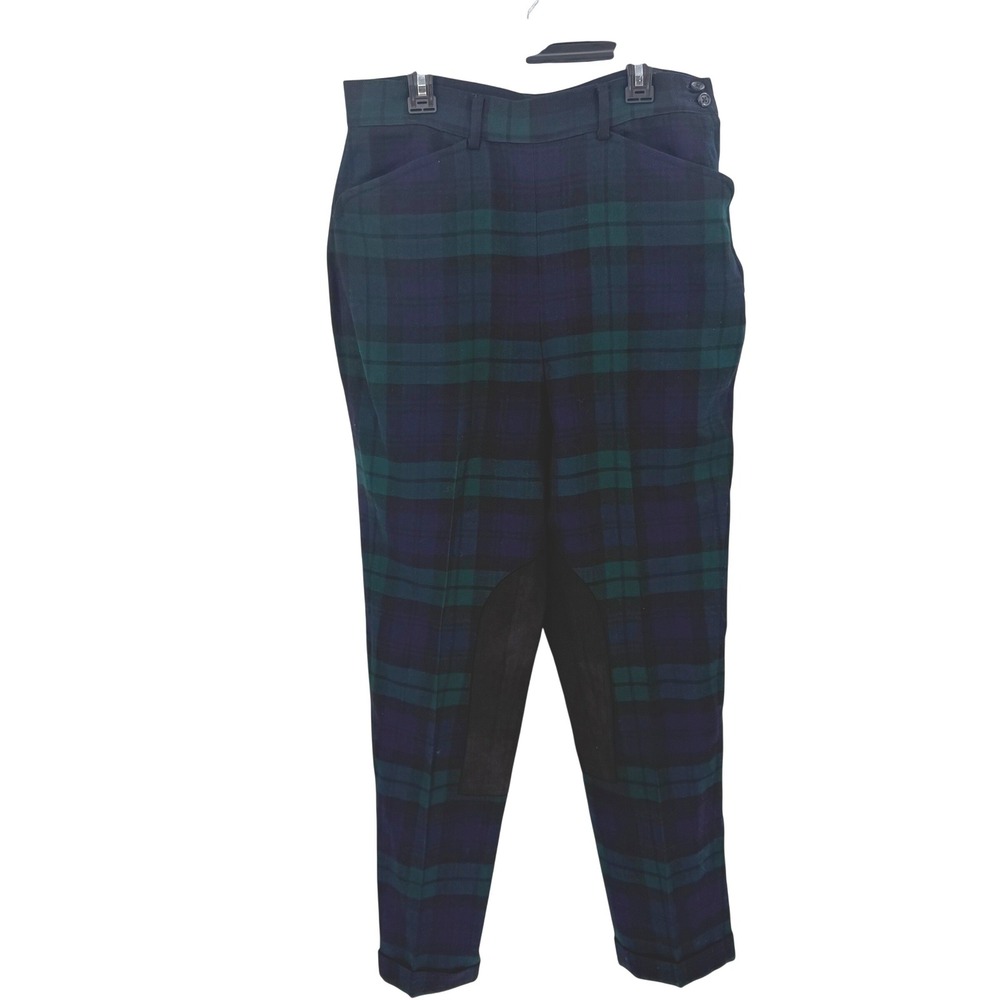 Ralph Ralph Lauren Blue Label Plaid Equestrian Trousers Green Navy Wool Sz 8